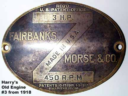 Fairbanks Morse 3 H.P. Brass Tag from FRONT of Hopper